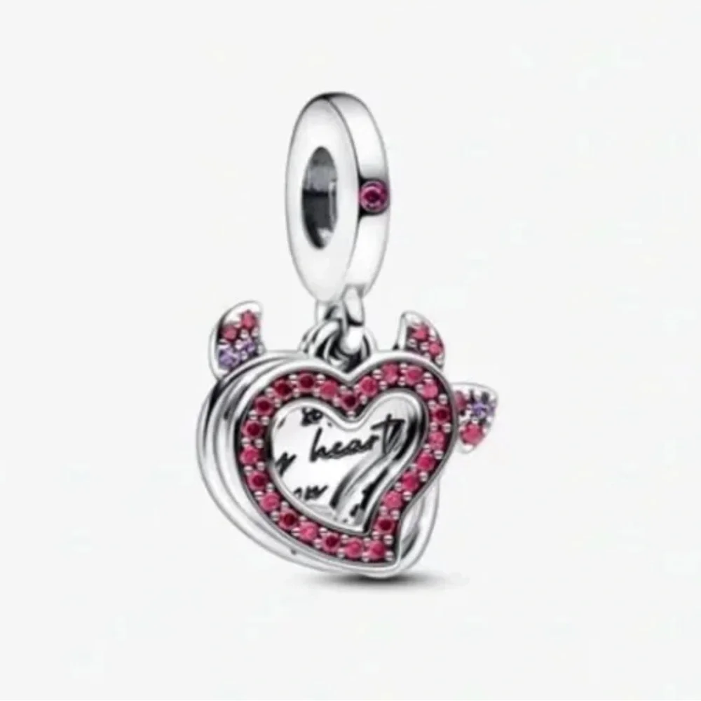 S925 Sterling Silver Devil Heart Double Dangle Charm - NWT